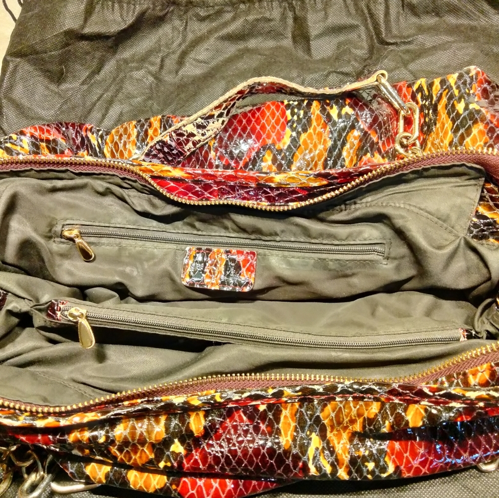 Folio Leather Python Print Hanbag - image 5